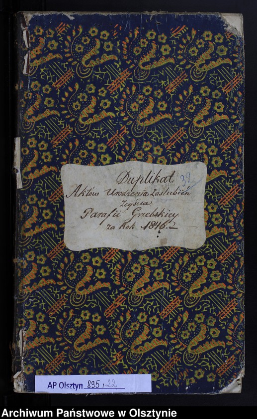 image.from.unit.number "Duplikat Aktów Urodzenia, Zaślubień, Zeyścia Parafii Grzebskiey za Rok 1846"