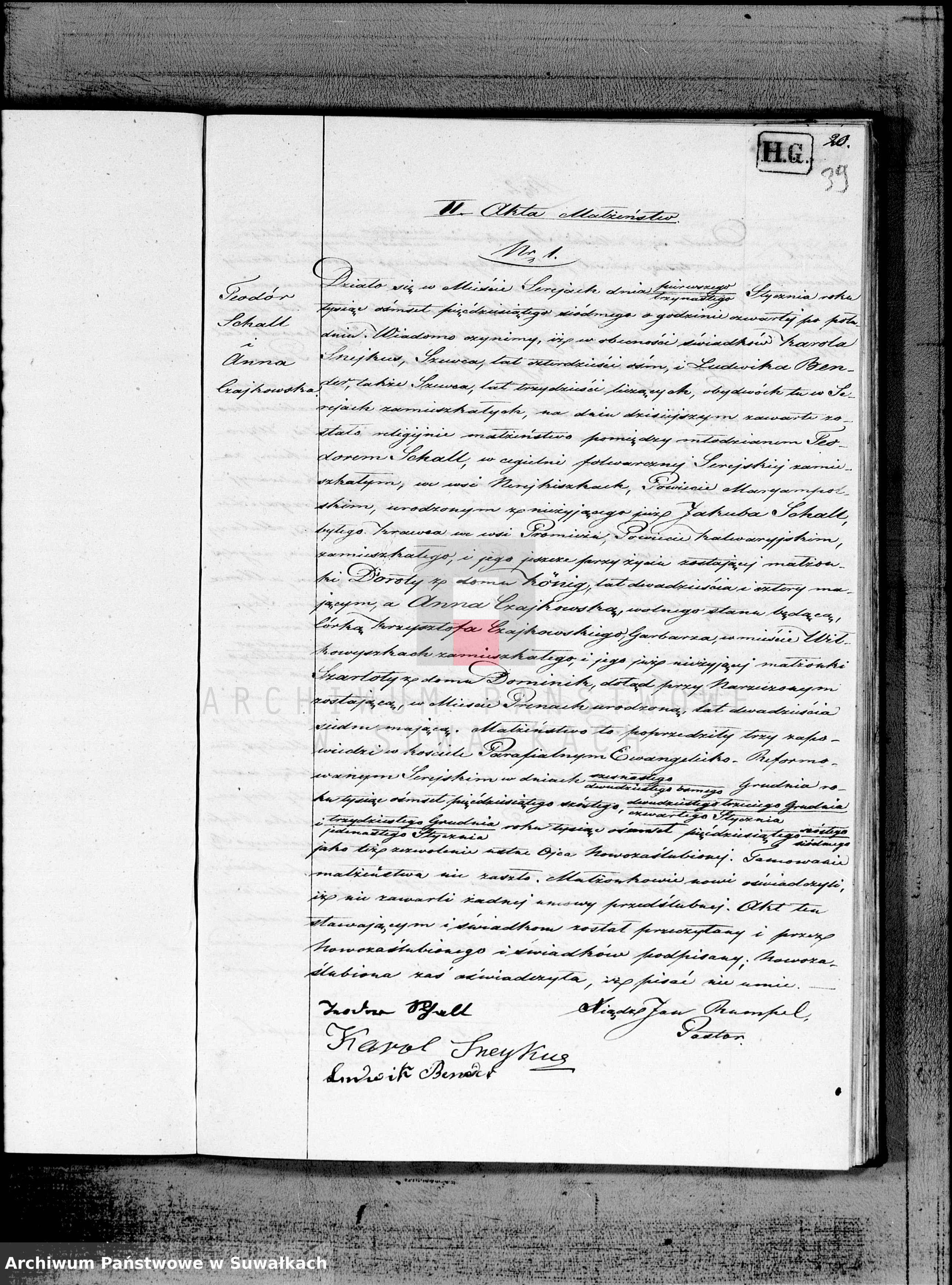 Skan z jednostki: Duplikat aktów Stanu Cywilnego urodzeń, małżeństw i zejść Parafii Ewangelicko-Reformowanej Serejskiej na rok 1857