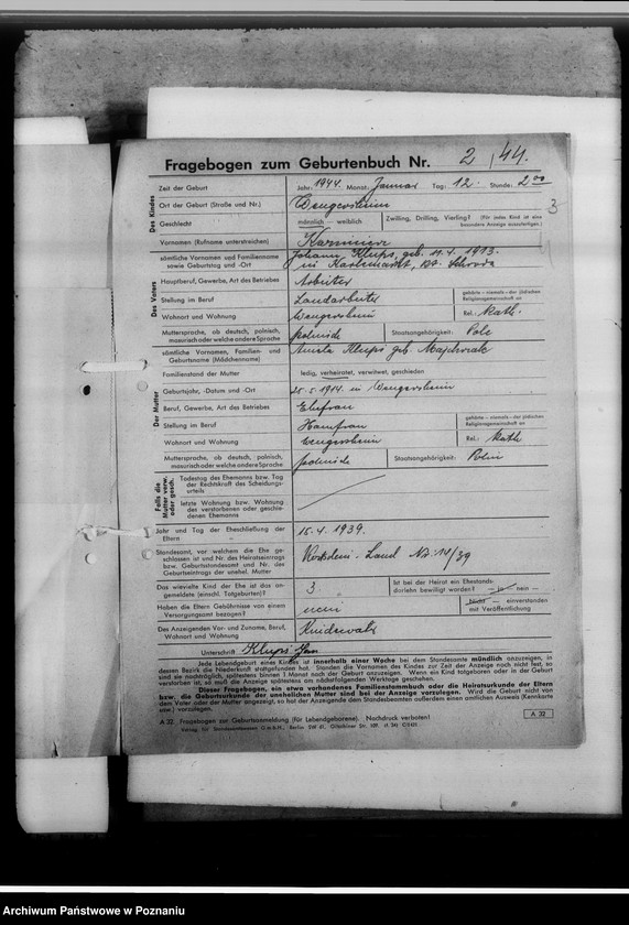 Obraz 8 z jednostki "Sammelakten zum Geburtenbuch [zgłoszenia urządzeń]"