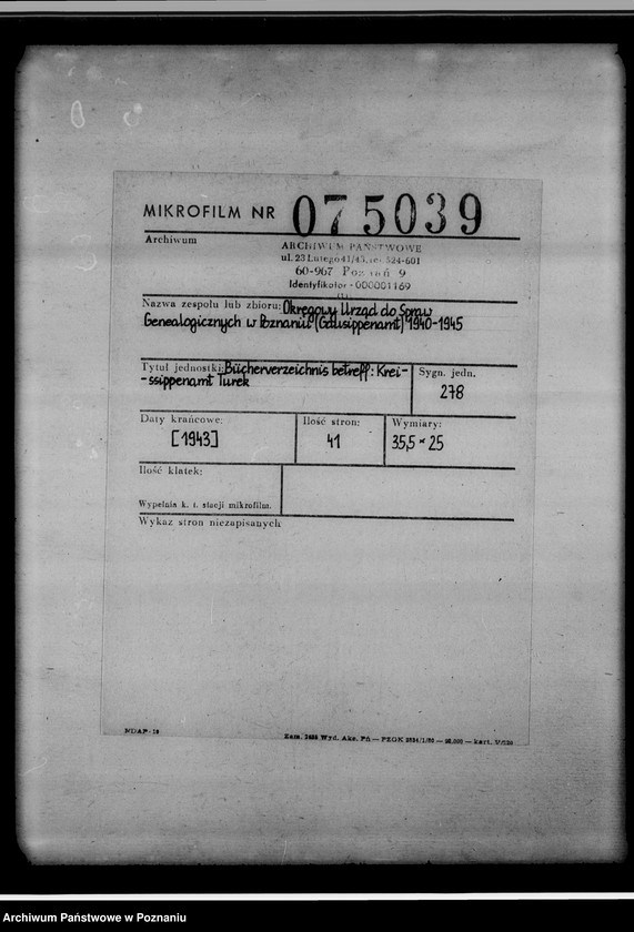 Obraz 2 z jednostki "Bücherverzeichnis betreff: Kreissippenamt Turek"