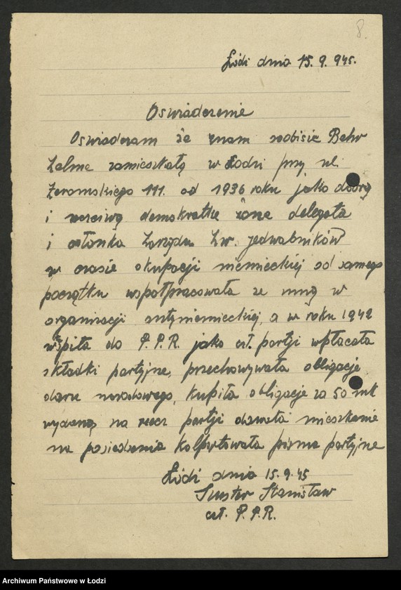 Obraz 9 z jednostki "Akta dotyczące Niemców [- podania, opinie, zaświadczenia i postanowienia Komisji]"