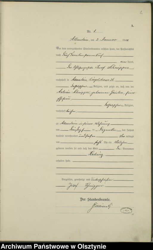 image.from.unit.number "Geburts-Haupt-Register Tom I, Nr 1-398"