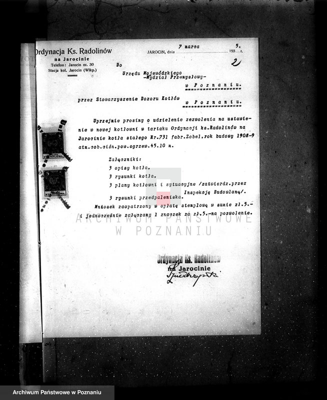 Obraz 6 z jednostki "Młyn parowy w Jarocinie pow. jarociński nr fabr. kotła 892 nr woj. kotła 6431"