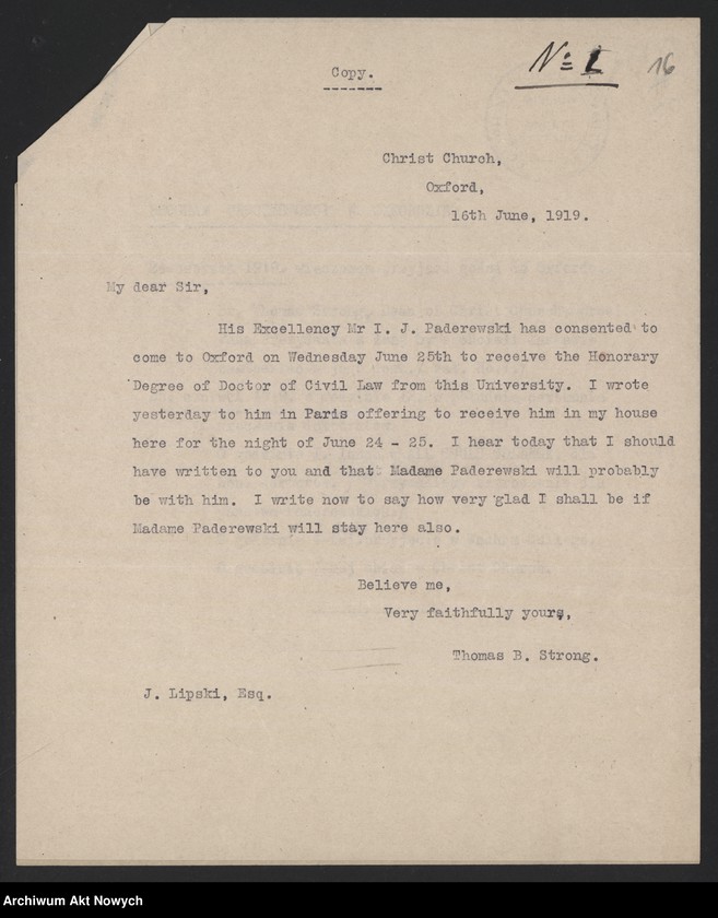 image.from.unit.number "Korespondencja dotycząca nadania dyplomów doktoratów honoris causa przez uniwersytety amerykańskie, angielskie. Przemówienia I. J. Paderewskiego na uroczystościach nadania mu dyplomów. Dyplomy: Doctor of Laws, honoris causa, Columbia University; patrz t.1015,1082, 1204; brak s.1-4,40-45,57-73,107-126 (25 VII 2003 r.)"