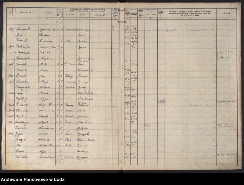 Obraz 9 z jednostki "Księga kontroli ruchu ludności (rejestr osób przybywających do gminy) Łódź, komisariat VII, ks. II, nr 3051-6051"