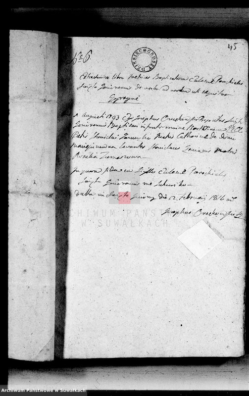 image.from.unit.number "Annexa urodzonych metryk Gminy Święto Jeziorskiej powiatu sejneńskiego 1816"