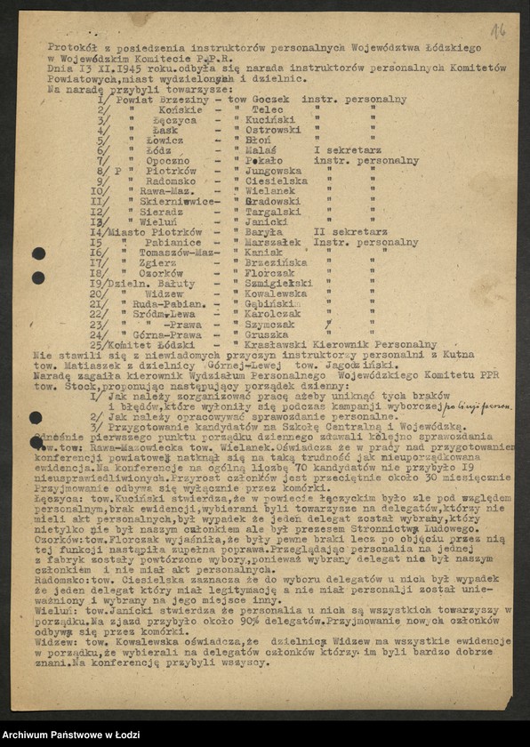Obraz 17 z jednostki "Protokoły narad instruktorów [personalnych] komitetów powiatowych i miejskich [z załącznikami]"