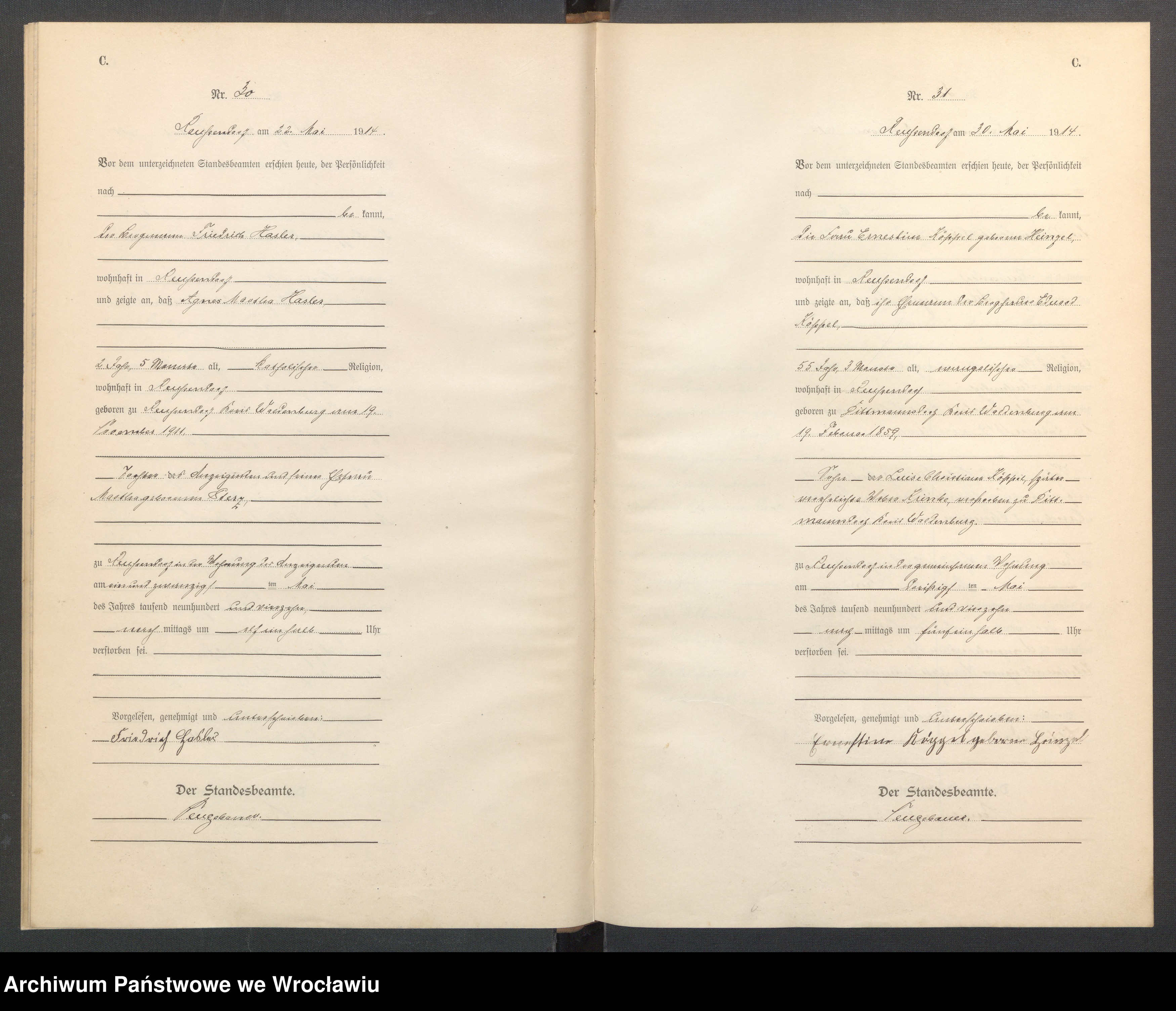 Skan z jednostki: Sterbe-Haupt-Register Reussendorf (Rusinowa) 1914