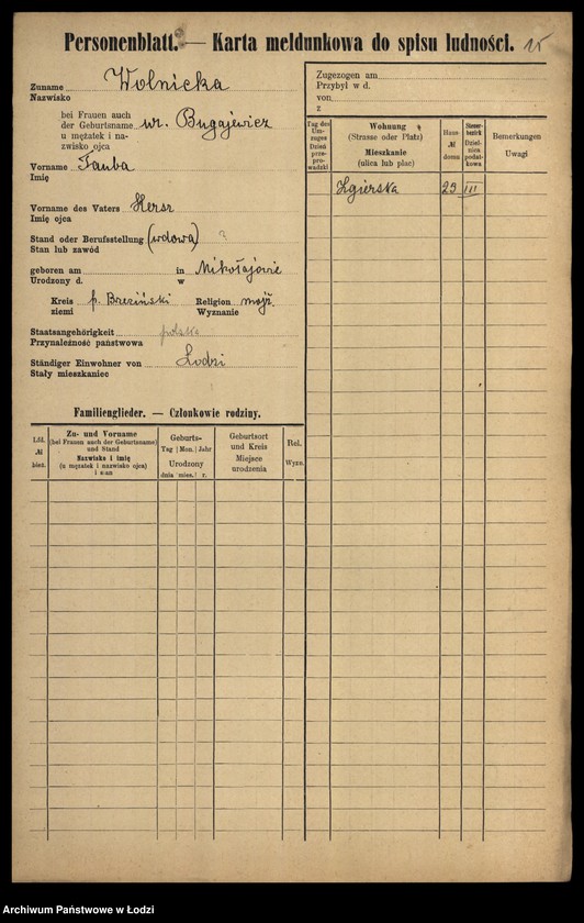 Obraz 17 z jednostki "[Spis ludności Łodzi] Wolniakiewicz - Wolst"