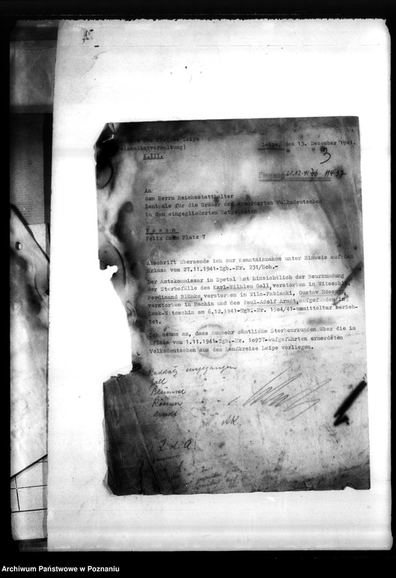 Obraz 7 z jednostki "Korespondencja w sprawie miejscowych Niemców, którzy zginęli w 1939 roku L - Z"