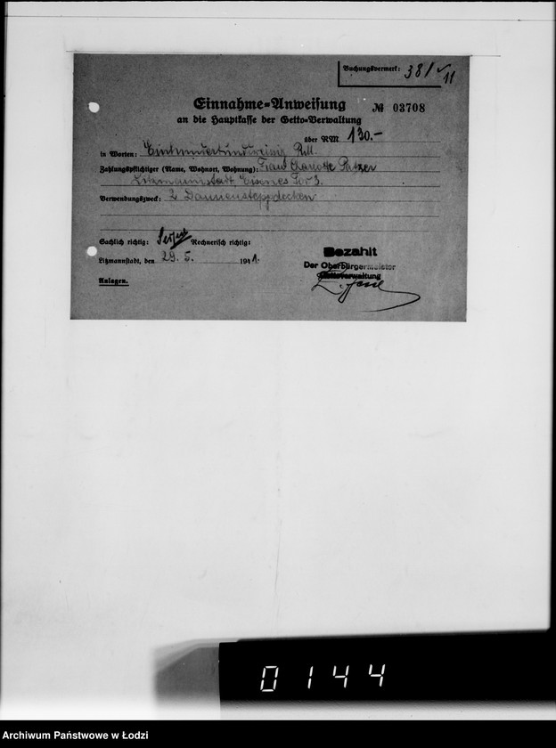 Obraz 14 z jednostki "Lager 39. Matratzen, Daunensteppdecken [Kwity i listy przesyłkowe]"