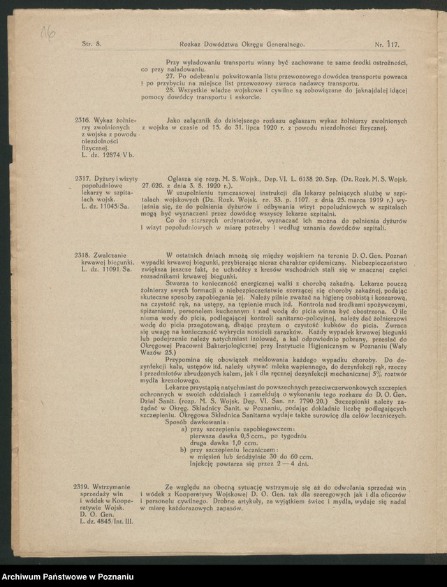 Obraz 18 z jednostki "/Rozkazy Dowództwa Okręgu Generalnego w Poznaniu/, nr 116-140."