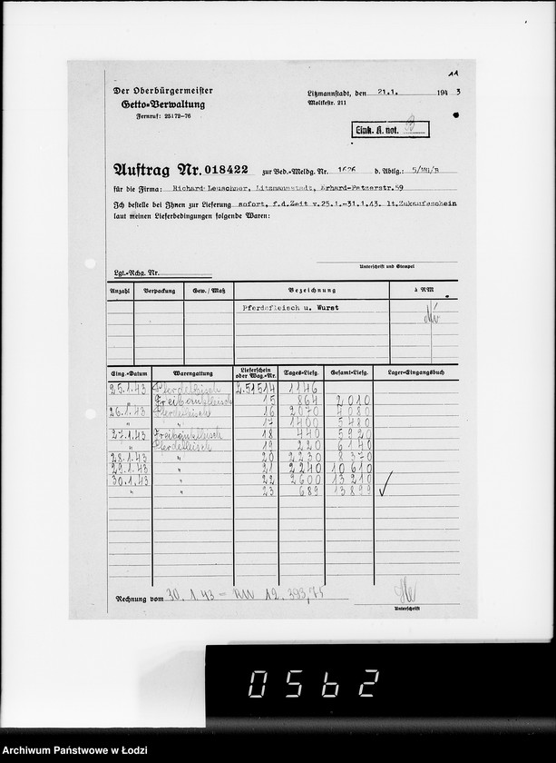 Obraz 15 z jednostki "Lebensmitteleinkauf. Aufträge, [Lieferscheinen und Rechnungen] 18421-18480"