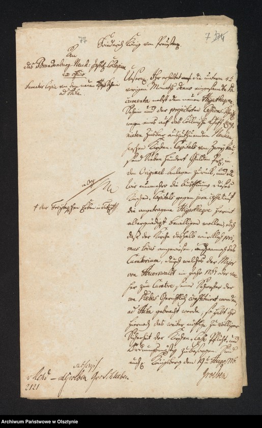 image.from.unit.number "In S. [Sachen] der Freytagschen Vormündern. Wegen eines nachgesuchten Capitals von 2700 f aus der Neuhausenschen Kirchen Caße"