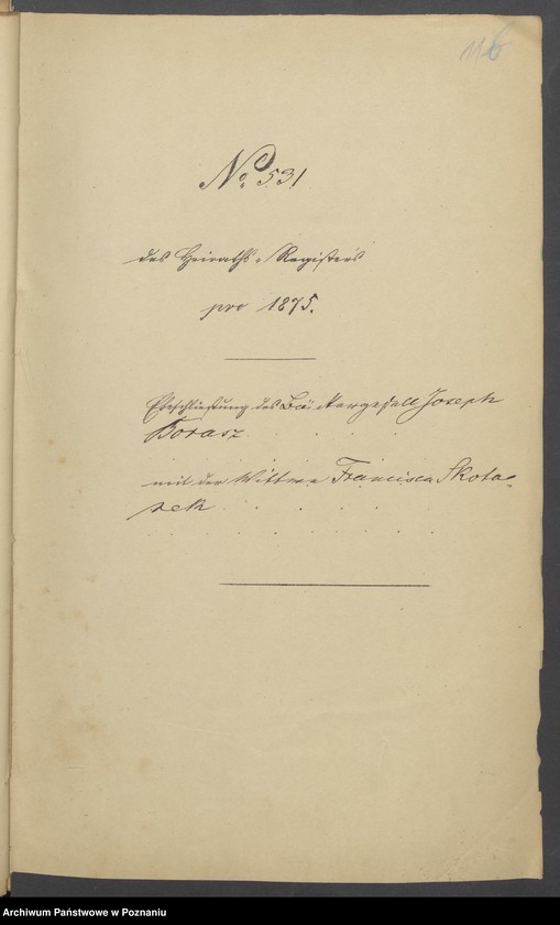 Obraz 12 z jednostki "Die von den Verlobten beigebrachten Urkunden zur Eheschliessung pro 1875"