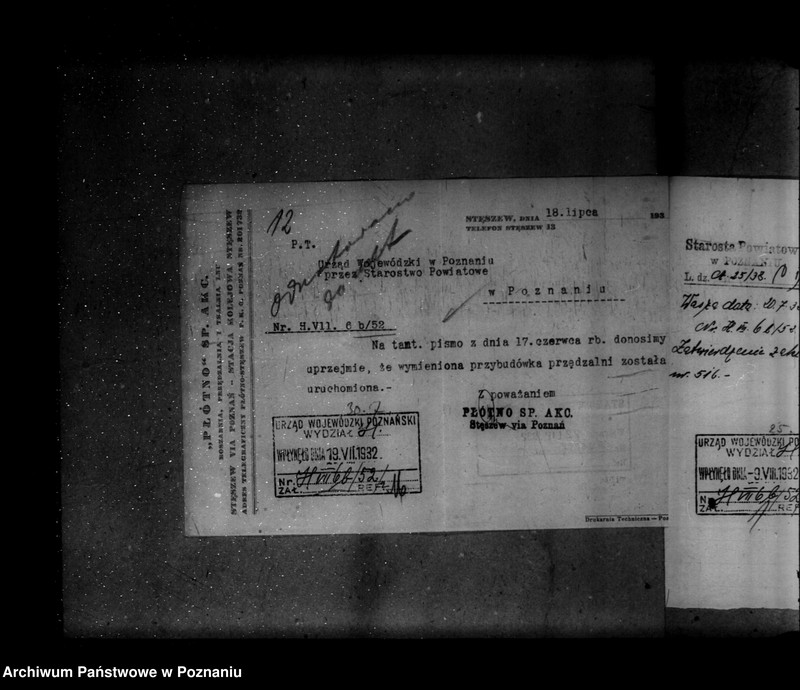 Obraz 19 z jednostki "Zatwierdzenie projektu urządzania zakładu przemysłowego Firmy Płótno S. Akcyjna W Stęszewie powiat poznański nr 516"