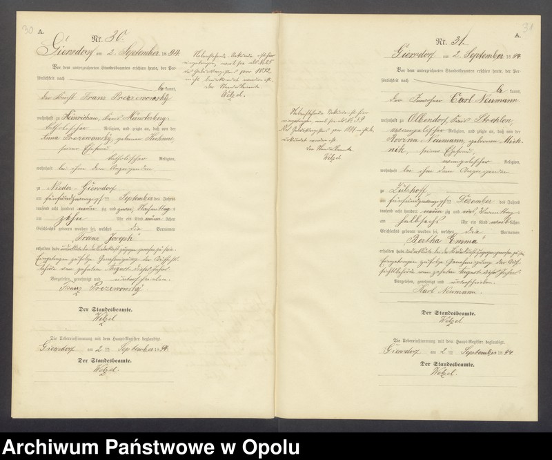 image.from.unit.number "Geburts-Neben-Register Standesamts Hohen-Giersdorf pro 1894"