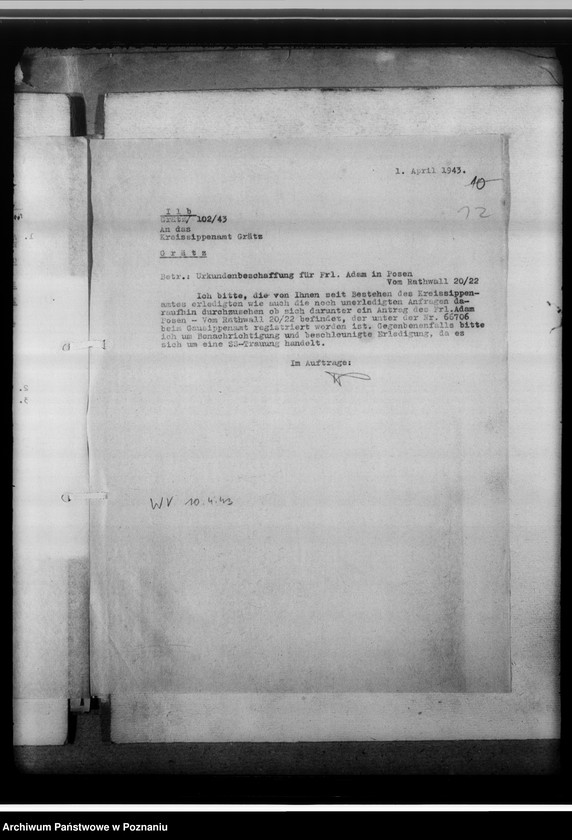 Obraz 16 z jednostki "[Korespondencja w sprawach organizacyjnych, sprawozdanie z działalności], Kreissippenamt Grätz [Grodzisk, powiat nowotomyski]"