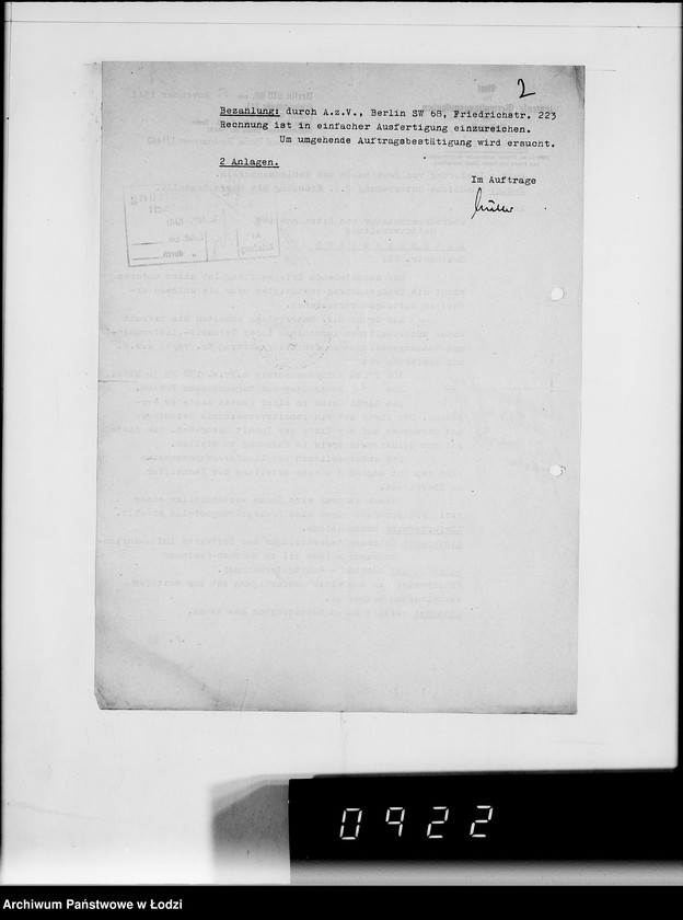 Obraz 4 z jednostki "Amt für Vewaltungsaufgaben der Luftwaffe Kriegsauftrag 49/41 A.z.V.100 Kohlenschaufeln. 200 Feuerhaken"