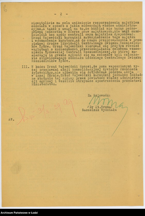 Obraz 9 z jednostki "[Sprawa rozwiązania Centralnego Związku Rzemieślników Żydów w Polsce]"
