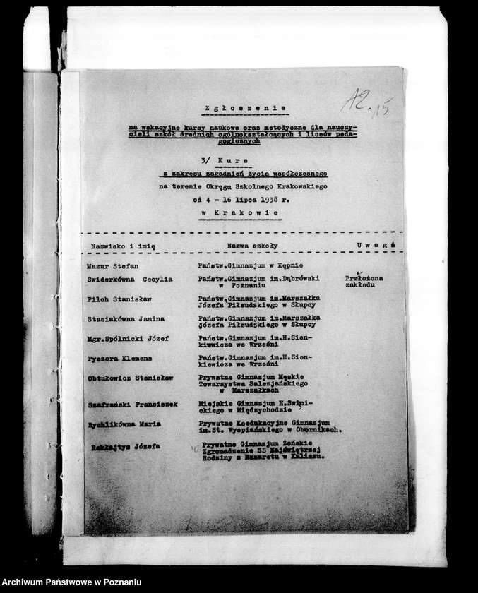 Obraz 18 z jednostki "Kursy wakacyjne nauczycieli szkół powszechnych [Spisy kandydatów na kurs]"