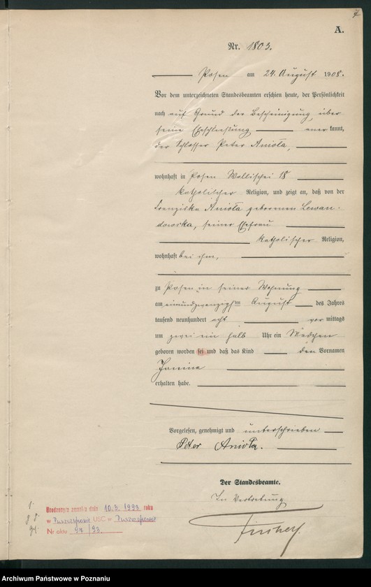 Obraz 9 z jednostki "Księga miejscowa urodzeń tom IV [Rejestr główny urodzeń]"