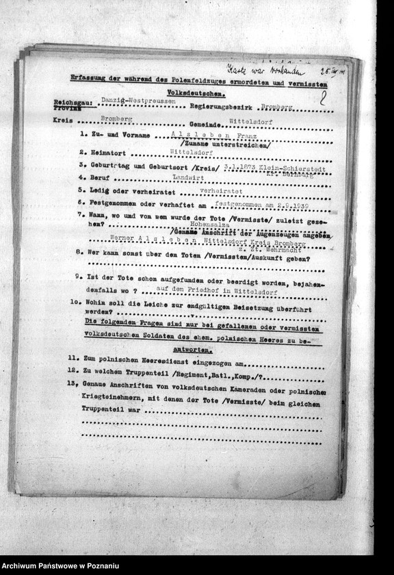 Obraz 6 z jednostki "Wykazy miejscowych Niemców z powiatu bydgoskiego, którzy zginęli w 1939 roku"