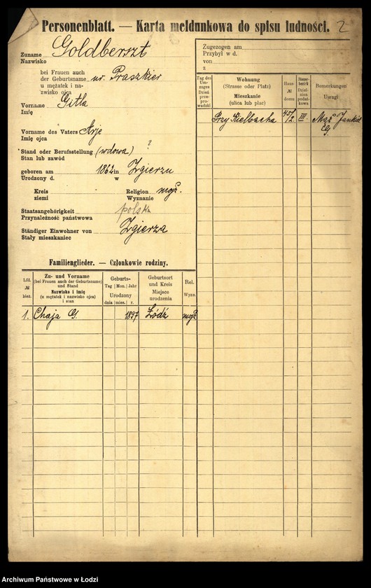 Obraz 4 z jednostki "[Spis ludności Łodzi] Goldberszt - Goldkrant"