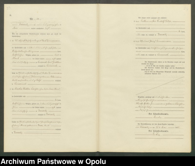 Obraz 15 z jednostki "Heiraths-Neben-Register Standesamts Koppitz pro 1906"