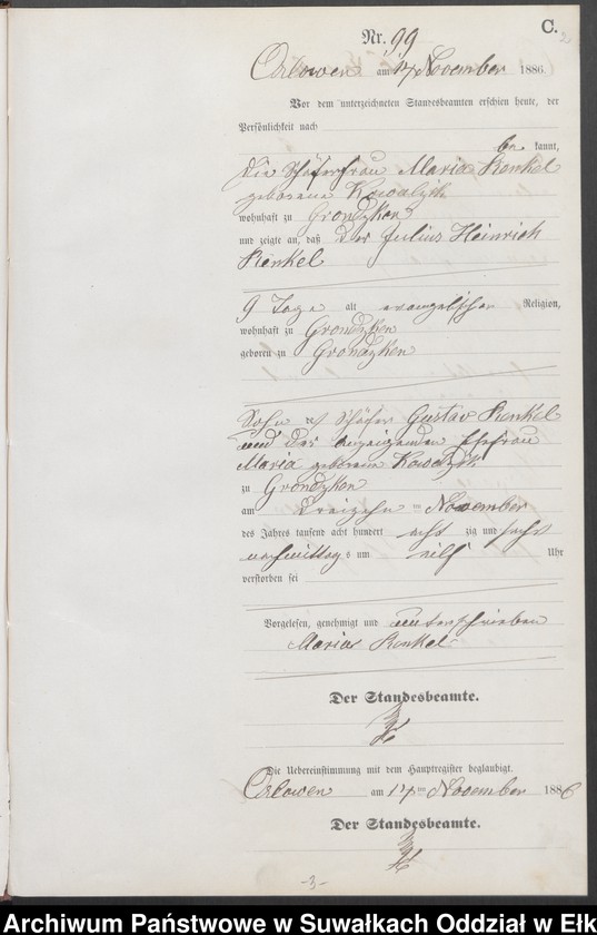 image.from.unit.number "Sterbe-Neben-Register des Preussischen Standes-Amtes Orlowen Kreis Loetzen für das Jahr 1886 [Tom II]"