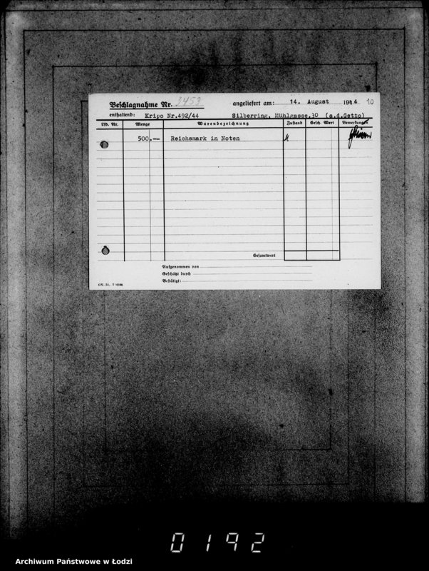 Obraz 14 z jednostki "Kripo 3201-33462 [Kartoteka skonfiskowanego majątku ruchomego u Żydów]"