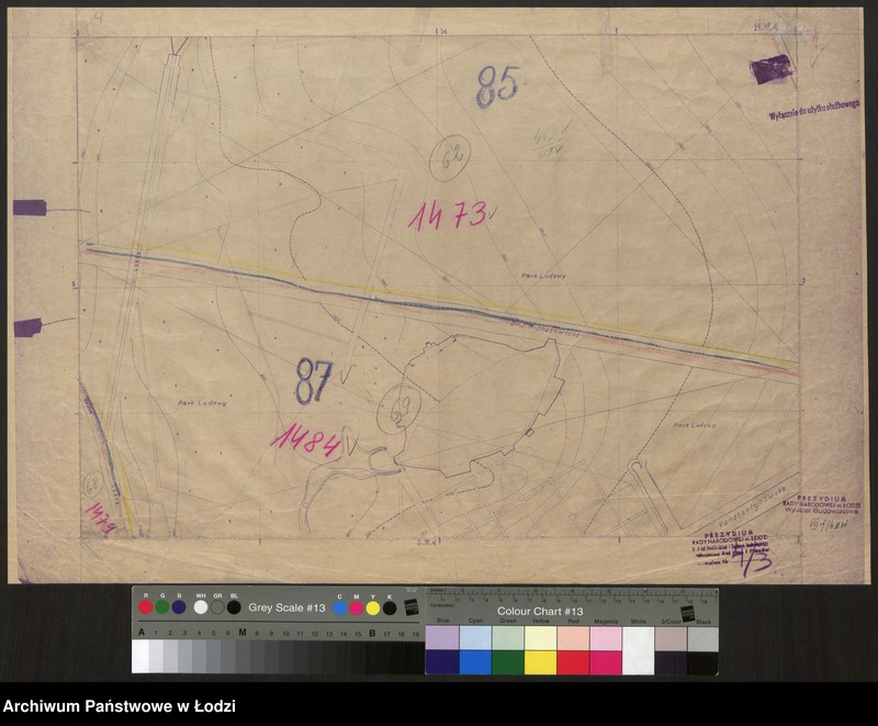 Obraz 1 z jednostki "Plan m. Łodzi 1:2000 z oznaczeniem podziału miasta na obwody i rejony spisowe. Sekcja NW4"