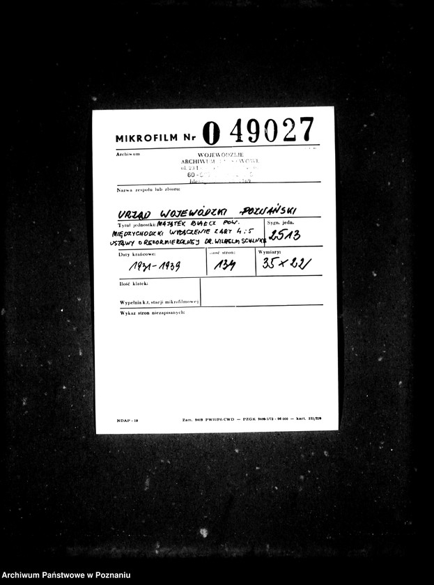 Obraz 2 z jednostki "Majątek Białcz powiat międzychodzki wyłączenie z art. 4/5 ustawy o reformie rolnej Dr Wilhelm Schlinke"