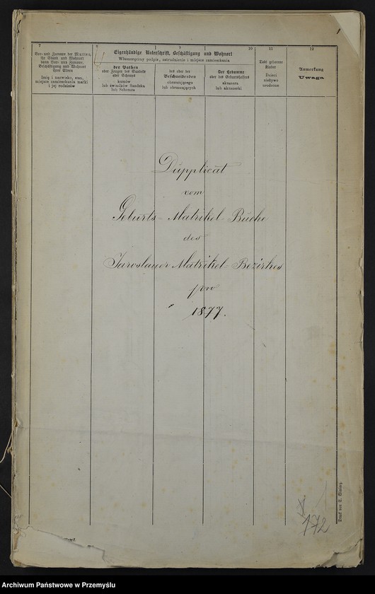 image.from.unit.number "Dupplicat vom Geburts-Matrikel Buche des Jaroslauer Matrikel-Bezirkes pro 1877"