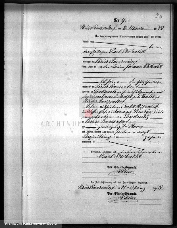 Obraz 13 z jednostki "Sterbe-Neben-Register Standesamts Kunzendorf pro 1878"