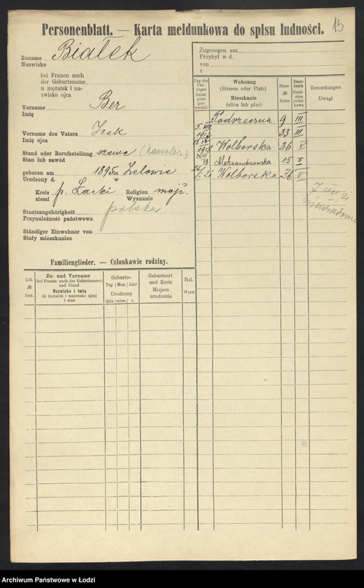 Obraz 15 z jednostki "[Spis ludności Łodzi] Białek - Bibelszön"