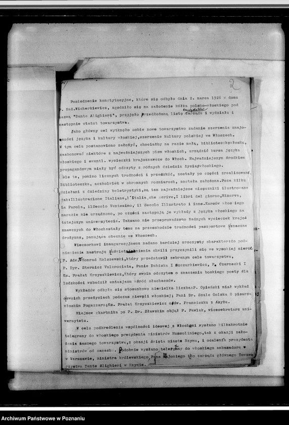 Obraz 6 z jednostki "Stowarzyszenie "Polonia-Italia" w Poznaniu: a/ Sprawozdanie z działalności /1926-1927/, b/ Protokoły walnych zebrań /1927, 1933/, c/ Statut /1934 rok/, d/ Korespondencja"