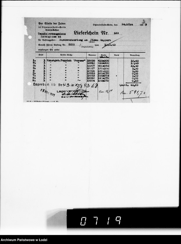 Obraz 7 z jednostki "Warenverwertung am Lager 91. [Aufträge] 6401-6600"