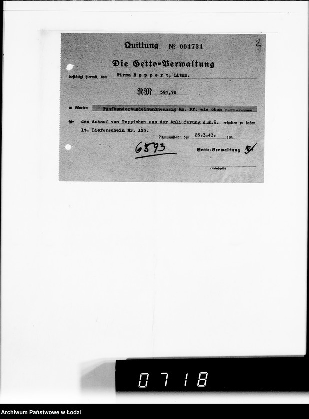 Obraz 6 z jednostki "Warenverwertung am Lager 91. [Aufträge] 6401-6600"