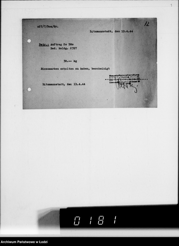 Obraz 16 z jednostki "[Przydział materiałów żelaznych dla Getta]"