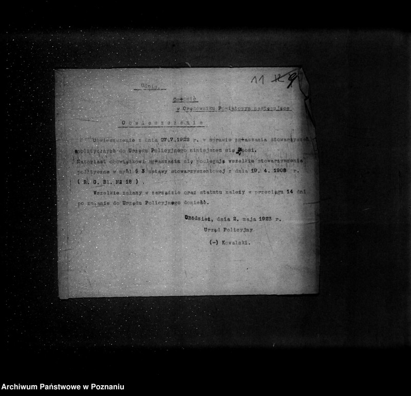 Obraz 16 z jednostki "/Rejestracja i inne sprawy związków i stowarzyszeń - korespondencja/"