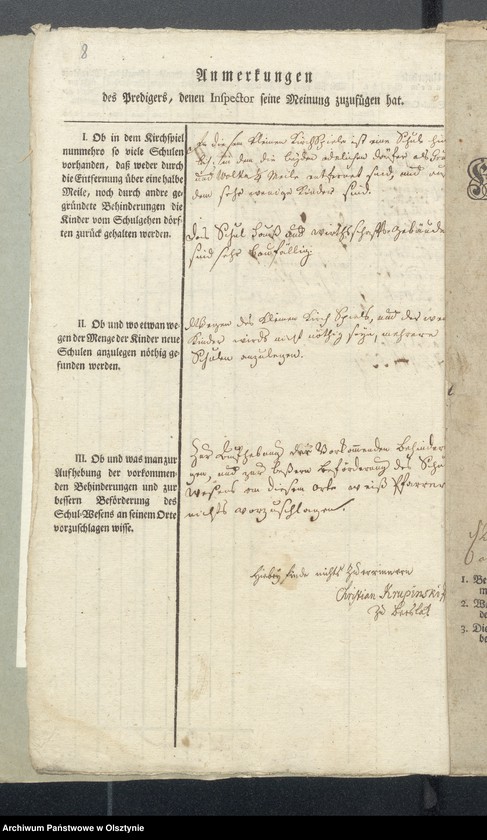 image.from.unit.number "Tabelle der Kirch und Land Schulen des Kirchspiels Bosemb"