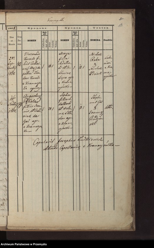 Obraz 16 z jednostki "[Kopie ksiąg metrykalnych parafii Kramarzówka (dekanat Pruchnik) za lata 1867-1878]"