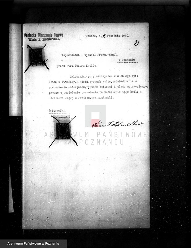 Obraz 6 z jednostki "Mleczarnia parowa /wł. Ebnother/ w Poniecu pow. gostyński nr woj. kotła 6469"