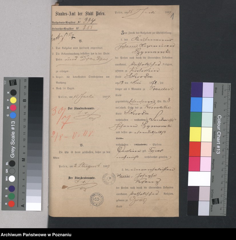 Obraz 3 z jednostki "Die von den Verlobten beigebrachten Urkunden zur Eheschliessung pro 1899"