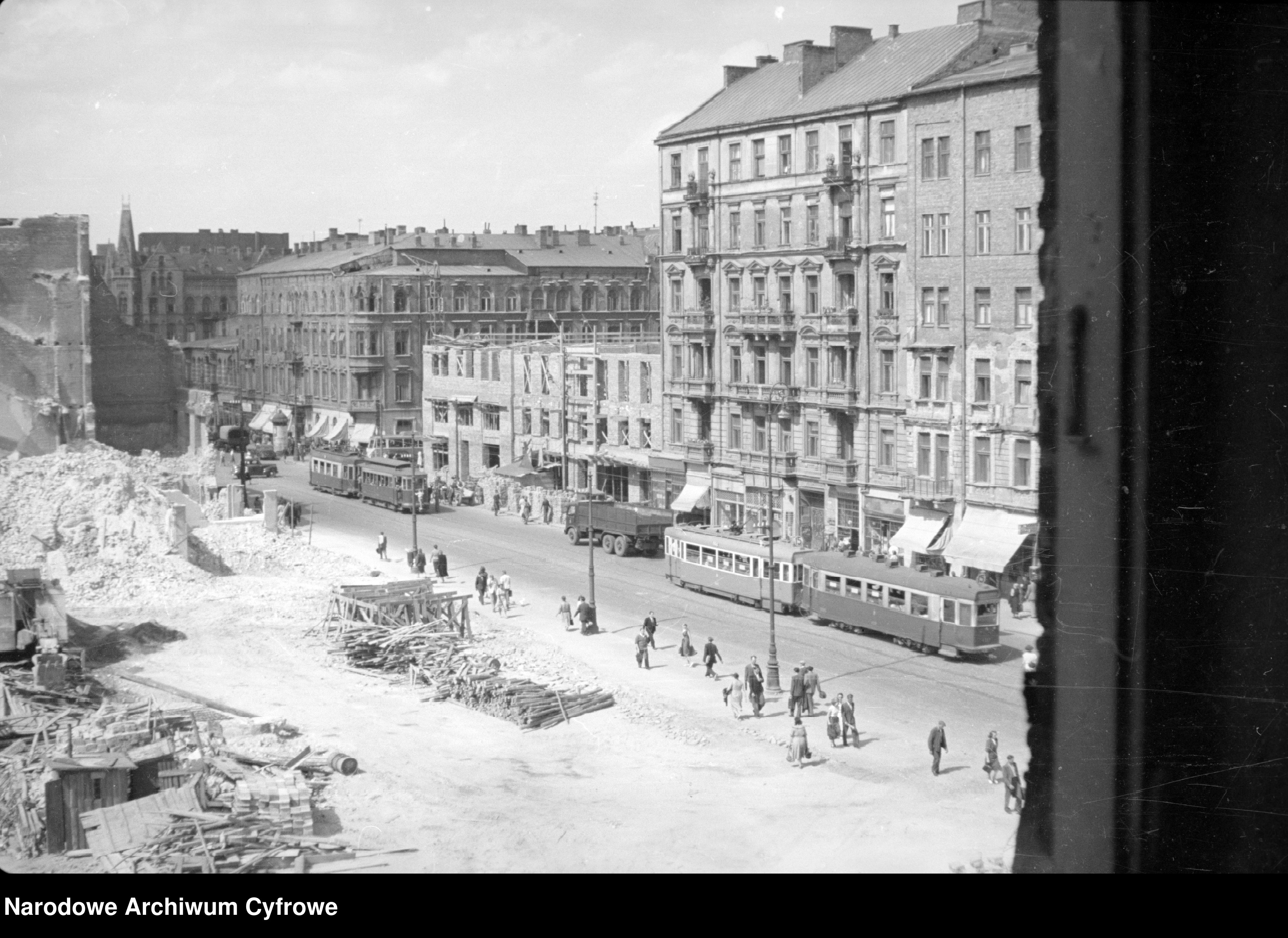 Skan z jednostki: Budowa Marszałkowskiej Dzielnicy Mieszkaniowej na odcinku ul. Wilcza - pl. Zbawiciela (przyszły plac Konstytucji) w Warszawie
