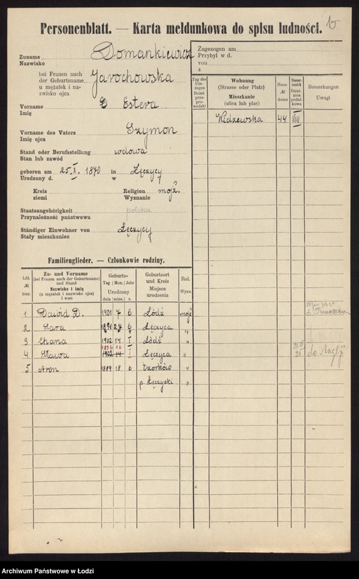 Obraz 17 z jednostki "[Spis ludności Łodzi] Doman - Domowicz"