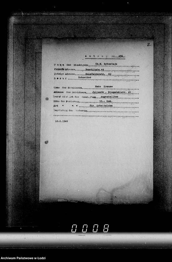 Obraz 6 z jednostki "J[uden] 436-450 [Wnioski Żydów z Getta o zwrot należności za pracę lub towar wzięty na kredyt]"