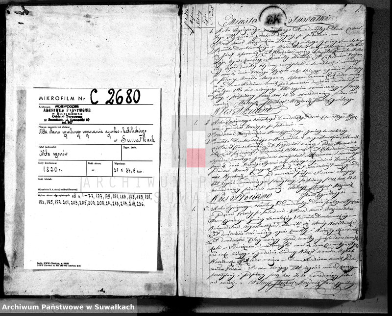 image.from.unit.number "Akta zejścia urzędnika stanu cywilnego gminy suwalskiey na rok 1820"