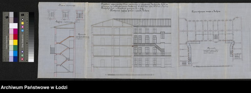 Obraz 13 z jednostki "O postrojkě Fadeem˝ Vernerom˝ v˝ g[orode] Lodzi kamennoj 4h˝ êtažnoj lěstnicy i naružnyh˝ balkonov˝"